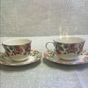 Floral Teacup and Saucer Set - Red and Green